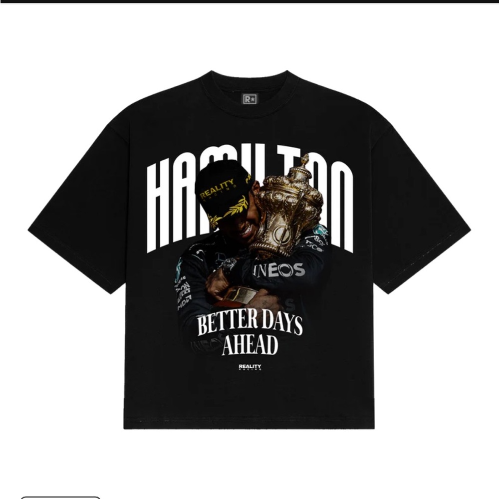 Black Graphic T-Shirt with Lewis Hamilton Print Graphic Short Sleeve Tee